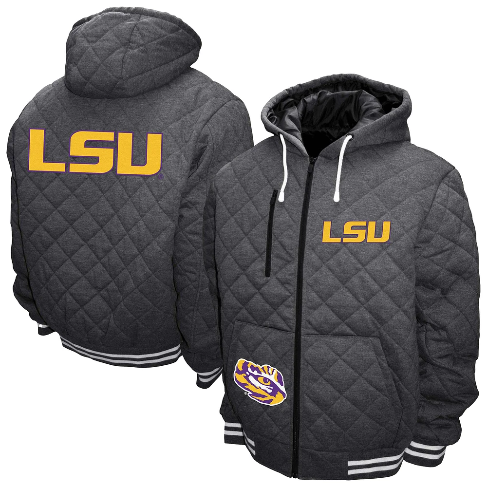Men's Franchise Club Gray LSU Tigers Diamond Quilted Full-Zip Hoodie Jacket