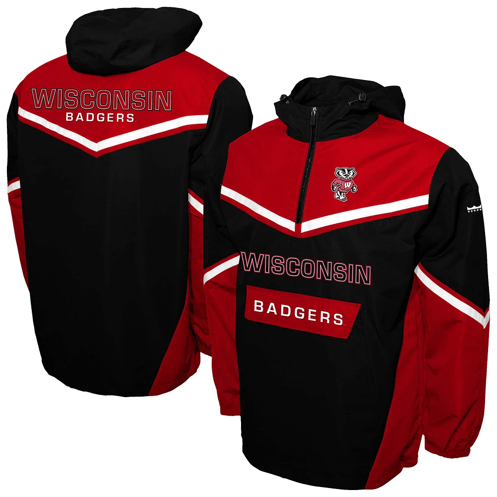 Men's Franchise Club Black Wisconsin Badgers Action Anorak Half-Zip Jacket