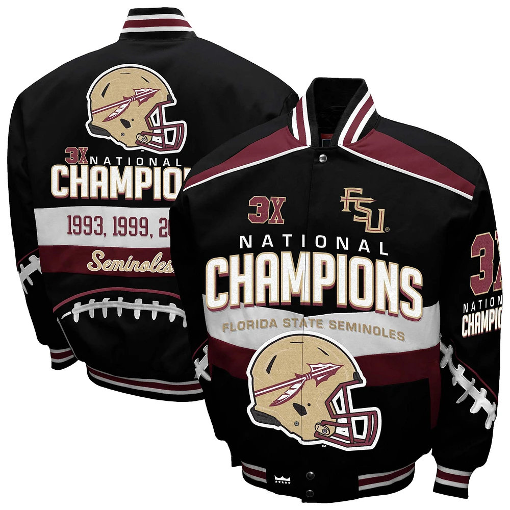Men's Franchise Club Black Florida State Seminoles Cotton Twill Full-Snap Jacket