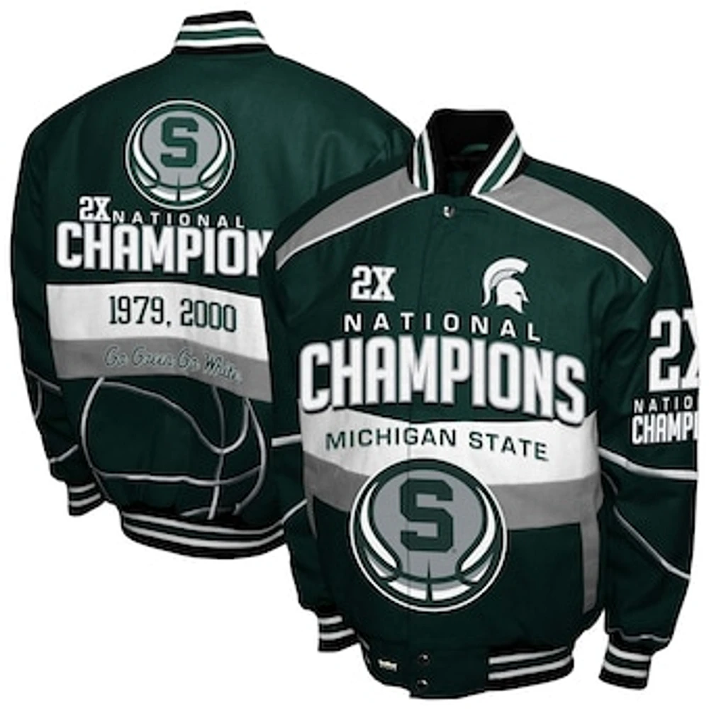 Men's Franchise Club Green Michigan State Spartans Cotton Twill Full-Snap Jacket