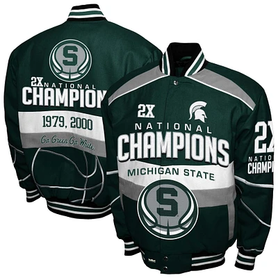 Men's Franchise Club Green Michigan State Spartans Cotton Twill Full-Snap Jacket