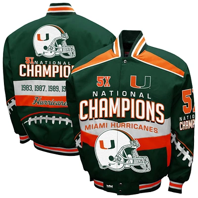 Men's Franchise Club Green Miami Hurricanes Cotton Twill Full-Snap Jacket