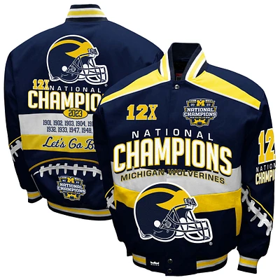 Men's Franchise Club Navy Michigan Wolverines Cotton Twill Full-Snap Jacket