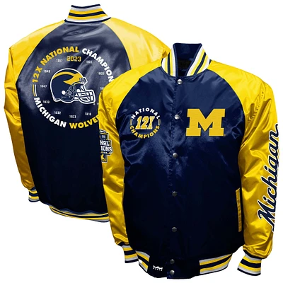 Men's Franchise Club Navy Michigan Wolverines Satin Full-Snap Jacket