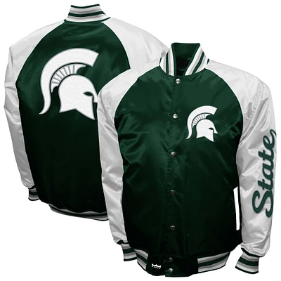 Men's Franchise Club Green Michigan State Spartans The Game Satin Full-Snap Jacket