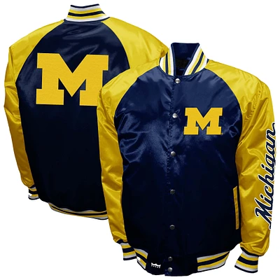 Men's Franchise Club Navy Michigan Wolverines The Game Satin Full-Snap Jacket