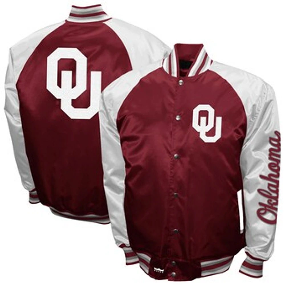 Men's Franchise Club Crimson Oklahoma Sooners The Game Satin Full-Snap Jacket