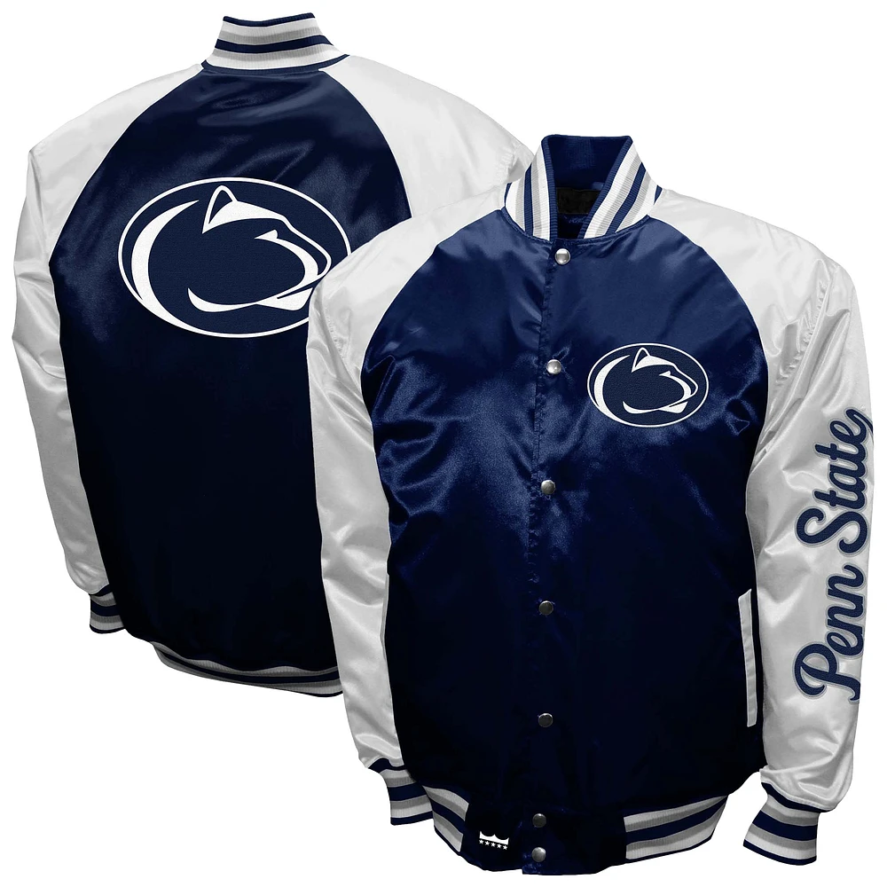 Men's Franchise Club Navy Penn State Nittany Lions The Game Satin Full-Snap Jacket