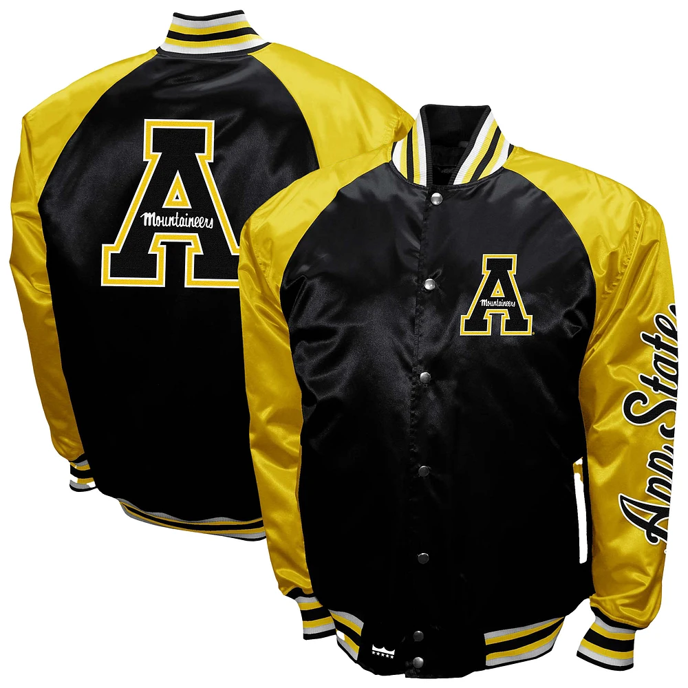 Men's Franchise Club Black Appalachian State Mountaineers The Game Satin Full-Snap Jacket