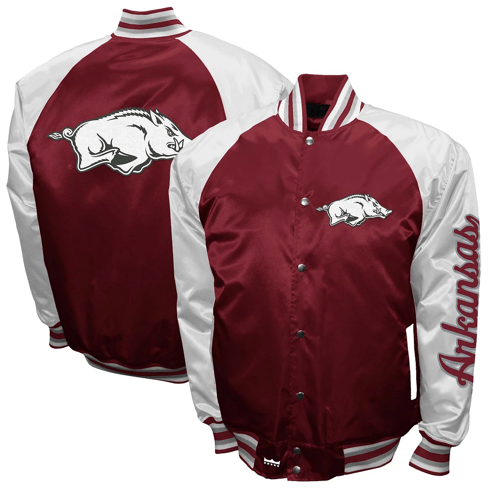 Men's Franchise Club Cardinal Arkansas Razorbacks The Game Satin Full-Snap Jacket