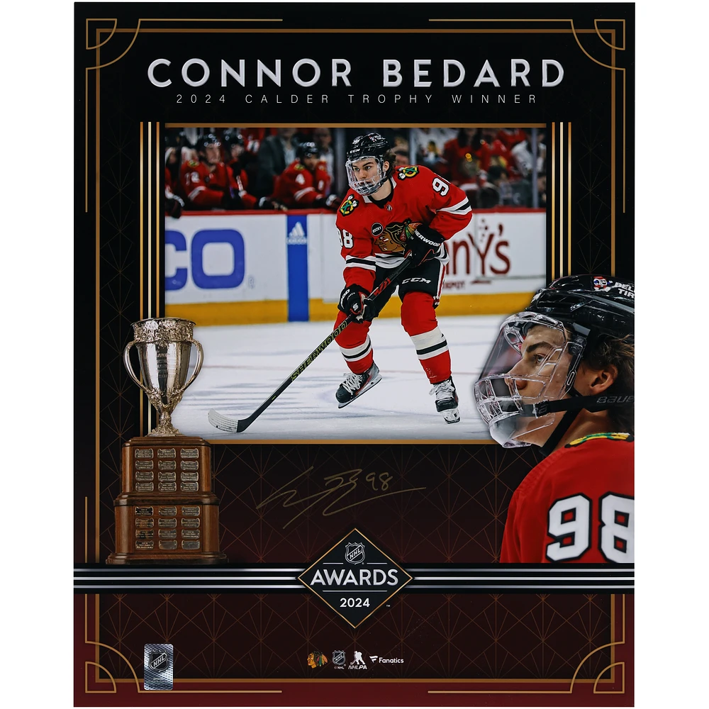 Connor Bedard Chicago Blackhawks Autographed 16" x 20" 2024 Calder Trophy Stylized Photograph