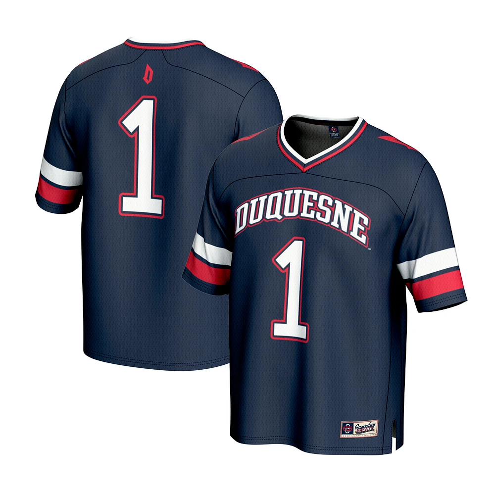 Youth GameDay Greats #1 Navy Duquesne Dukes Lightweight Collegiate Football Fashion Jersey