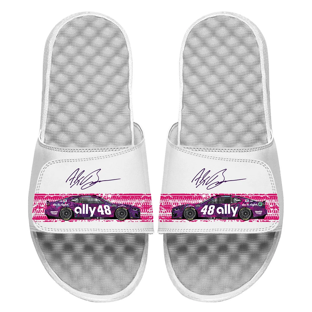 ISlide White Alex Bowman Car Signature Stack Slide Sandals