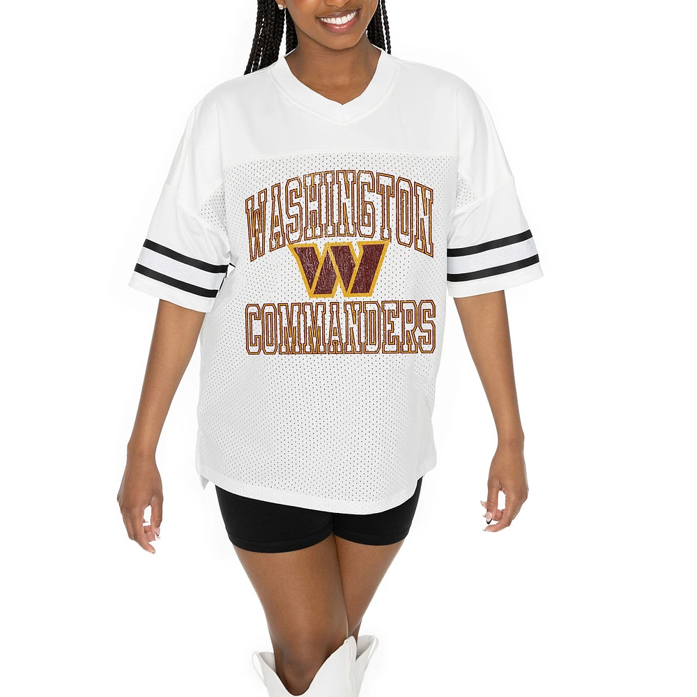 Women's Gameday Couture White Washington Commanders Oversized Sporty Mesh V-Neck Top