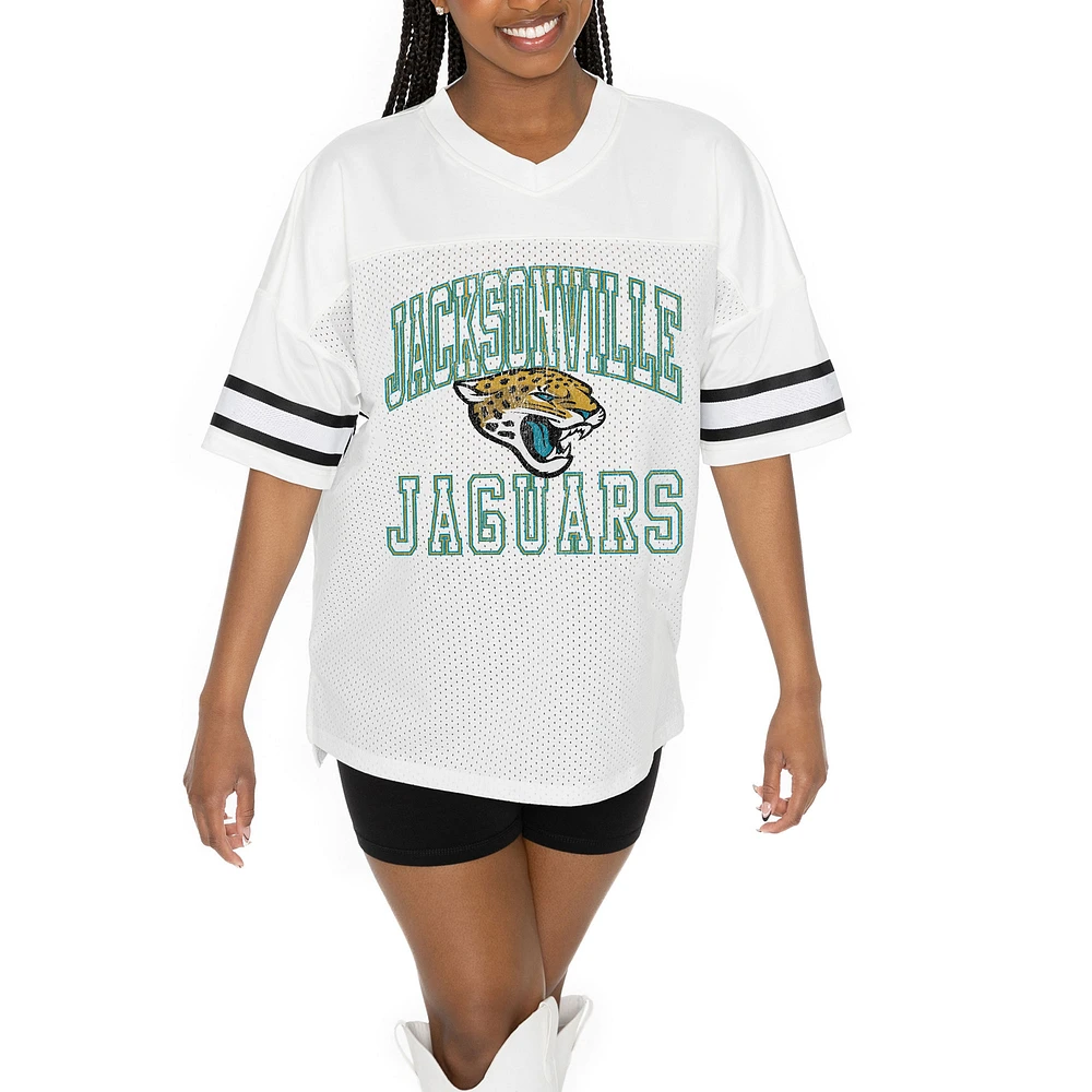 Women's Gameday Couture White Jacksonville Jaguars Oversized Sporty Mesh V-Neck Top