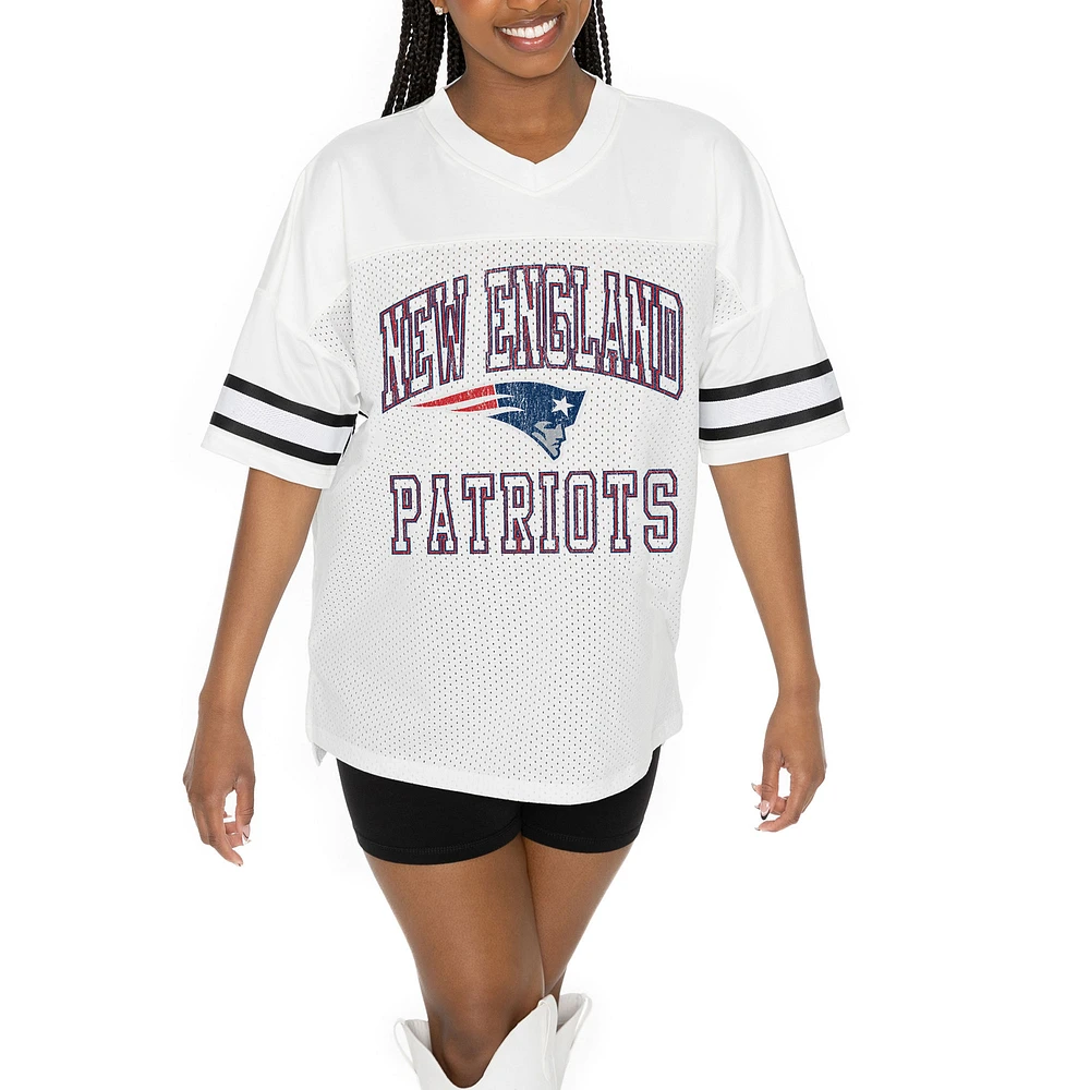 Women's Gameday Couture White New England Patriots Oversized Sporty Mesh V-Neck Top