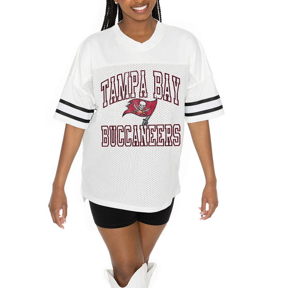 Women's Gameday Couture White Tampa Bay Buccaneers Oversized Sporty Mesh V-Neck Top