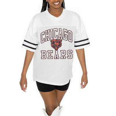 Women's Gameday Couture White Chicago Bears Oversized Sporty Mesh V-Neck Top
