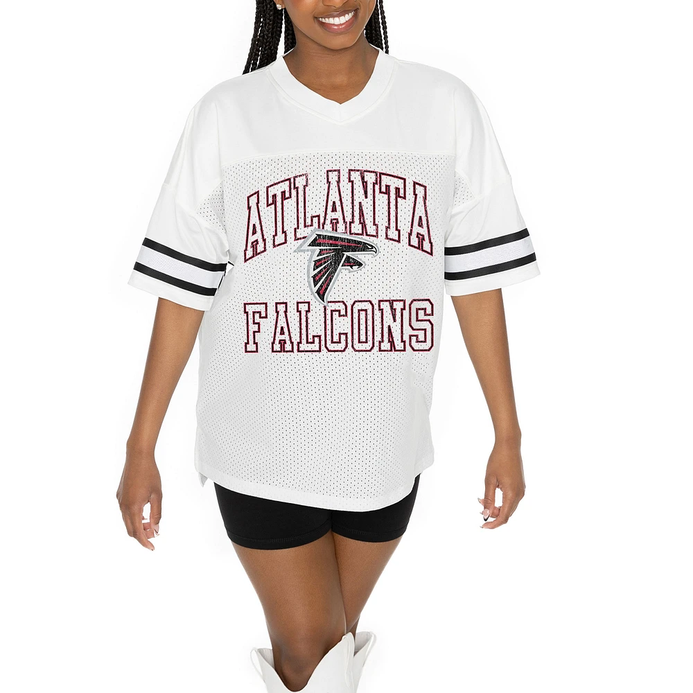 Women's Gameday Couture White Atlanta Falcons Oversized Sporty Mesh V-Neck Top
