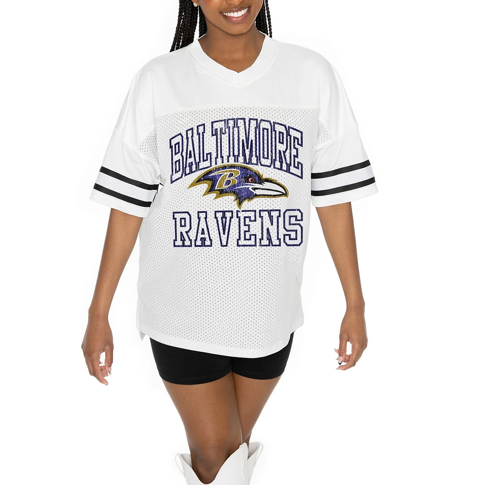Women's Gameday Couture White Baltimore Ravens Oversized Sporty Mesh V-Neck Top