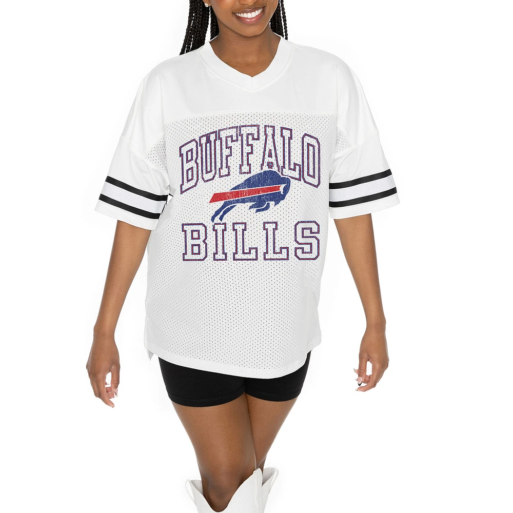Women's Gameday Couture White Buffalo Bills Oversized Sporty Mesh V-Neck Top
