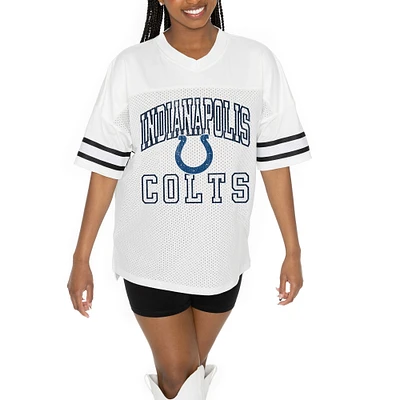 Women's Gameday Couture White Indianapolis Colts Oversized Sporty Mesh V-Neck Top