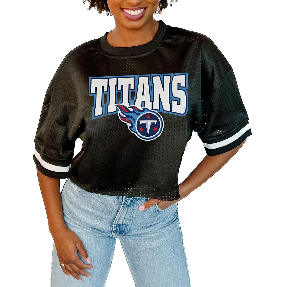 Women's Gameday Couture Black Tennessee Titans Mesh Fashion Cropped Jersey Top