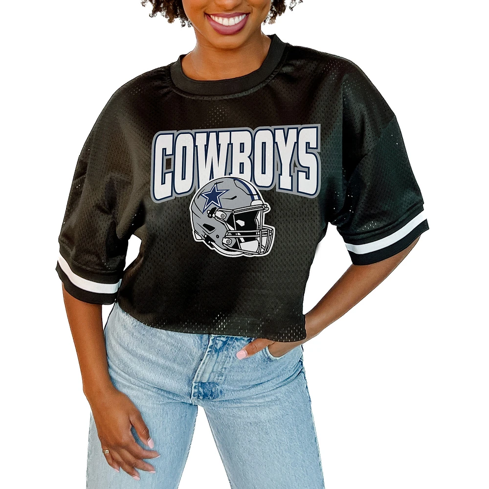 Women's Gameday Couture Black Dallas Cowboys Mesh Fashion Cropped Jersey Top