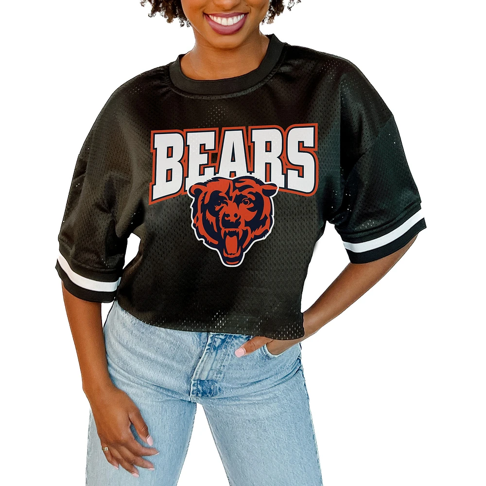 Women's Gameday Couture Black Chicago Bears Mesh Fashion Cropped Jersey Top