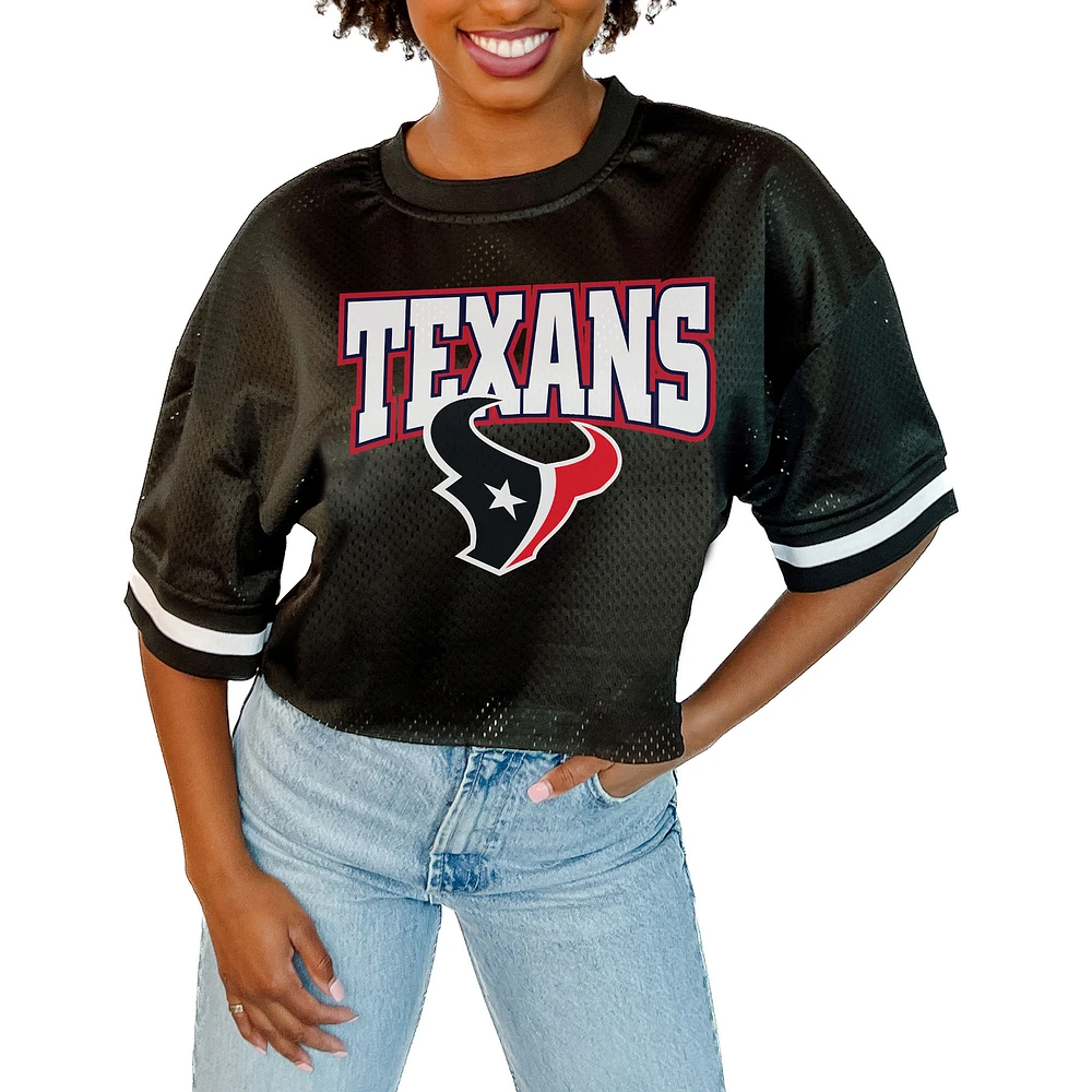 Women's Gameday Couture Black Houston Texans Mesh Fashion Cropped Jersey Top