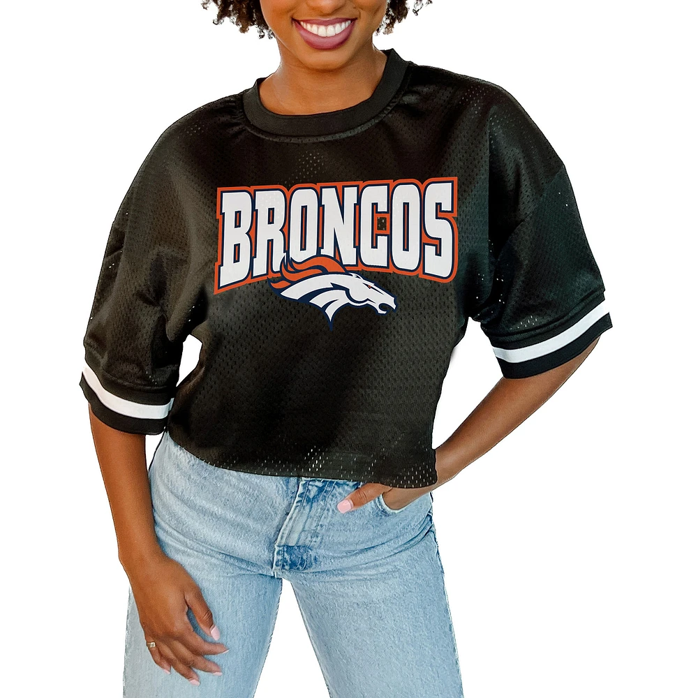 Women's Gameday Couture Black Denver Broncos Mesh Fashion Cropped Jersey Top