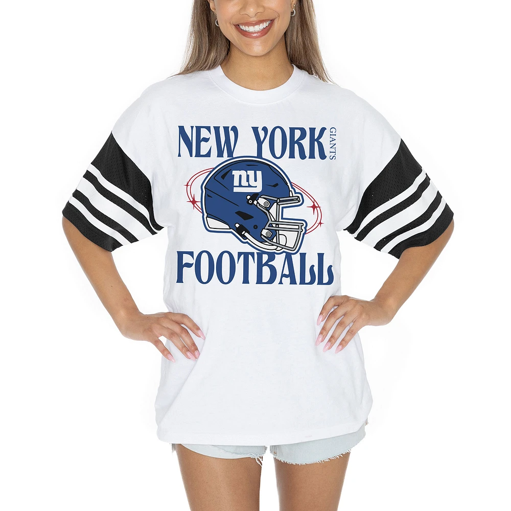 Women's Gameday Couture White New York Giants Vintage Look Contrast Mesh Striped Raglan T-Shirt