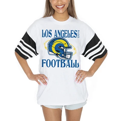 Women's Gameday Couture White Los Angeles Rams Vintage Look Contrast Mesh Striped Raglan T-Shirt