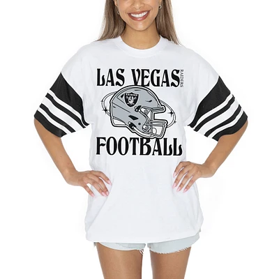 Women's Gameday Couture White Las Vegas Raiders Vintage Look Contrast Mesh Striped Raglan T-Shirt