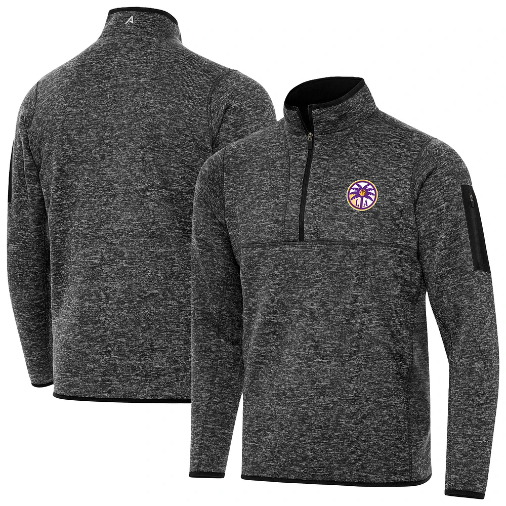 Men's Antigua Heather Black Los Angeles Sparks Fortune Quarter-Zip Pullover Jacket