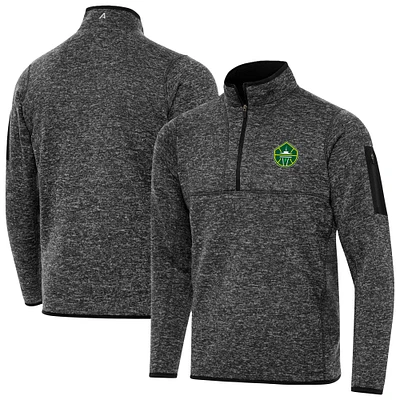 Men's Antigua Heather Black Seattle Storm Fortune Quarter-Zip Pullover Jacket