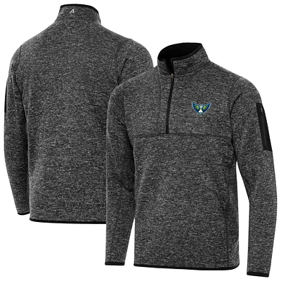 Men's Antigua Heather Black Dallas Wings Fortune Quarter-Zip Pullover Jacket