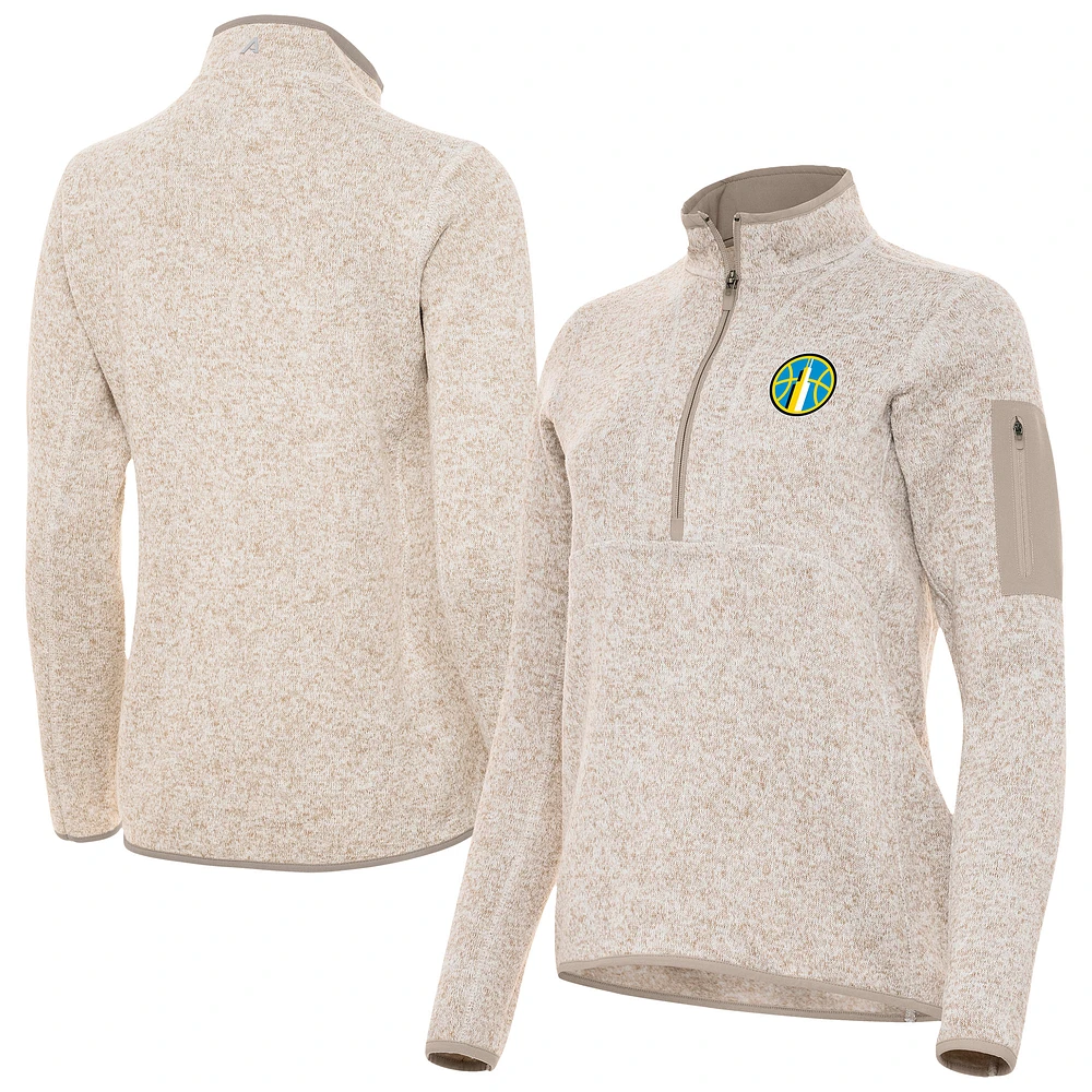 Women's Antigua Oatmeal Chicago Sky Fortune Half-Zip Pullover Jacket