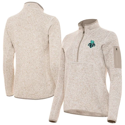 Women's Antigua Oatmeal New York Liberty Fortune Half-Zip Pullover Jacket