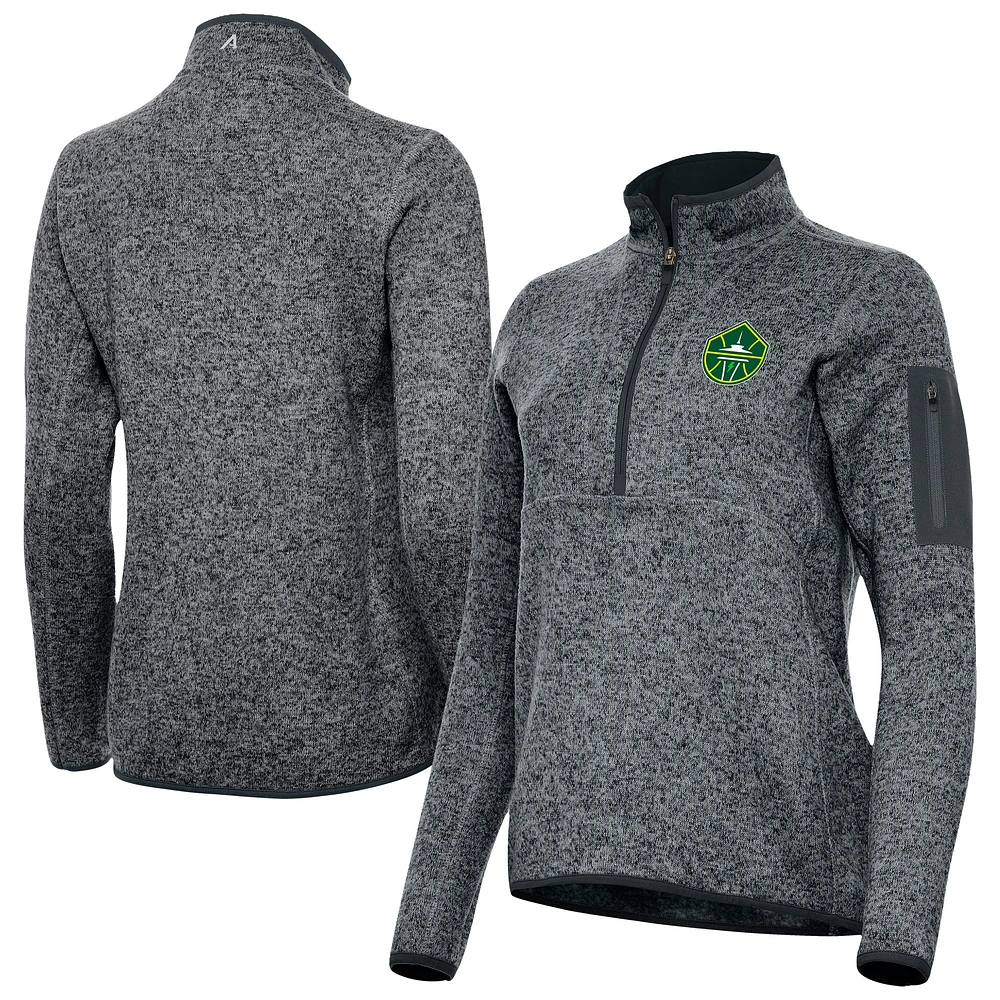 Women's Antigua Heather Gray Seattle Storm Fortune Half-Zip Pullover Jacket