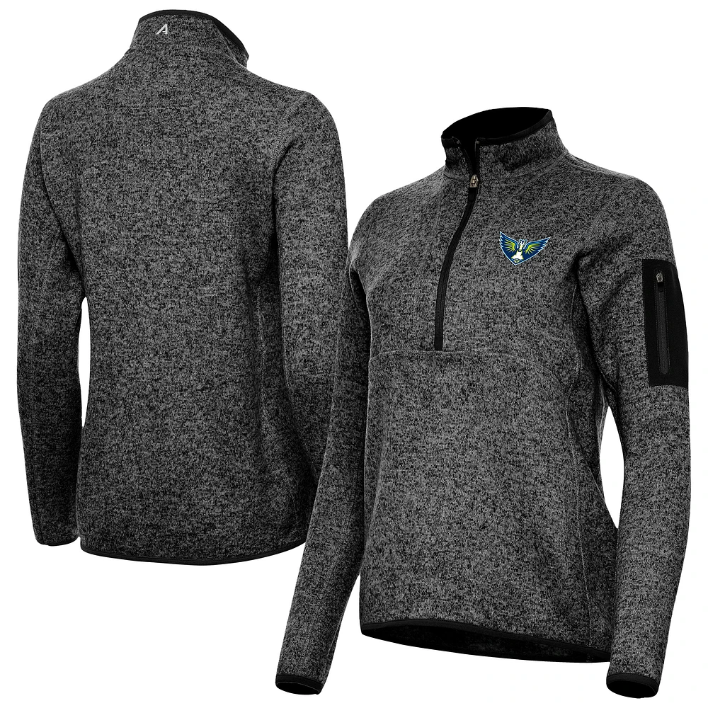 Women's Antigua Heather Black Dallas Wings Fortune Half-Zip Pullover Jacket