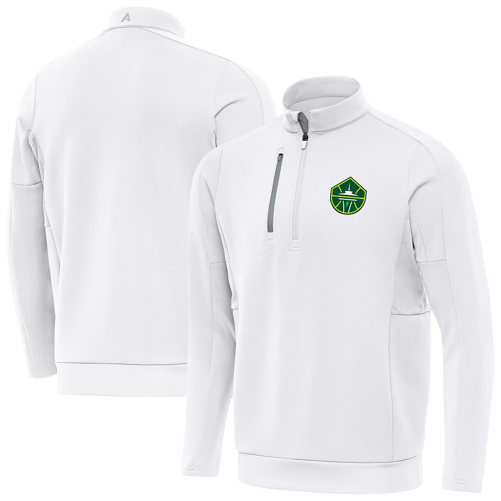 Men's Antigua White Seattle Storm Generation Quarter-Zip Pullover Top