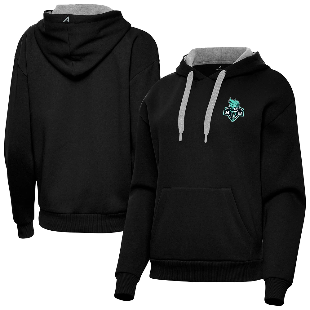 Women's Antigua Black New York Liberty Victory Pullover Hoodie