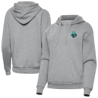 Women's Antigua Heather Gray New York Liberty Victory Pullover Hoodie