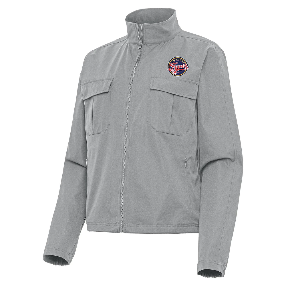Women's Antigua Gray Indiana Fever Even Par Full-Zip Jacket