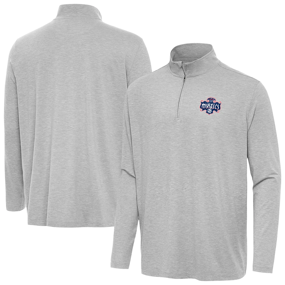 Men's Antigua Heather Gray Washington Mystics Hunk Quarter-Zip Top