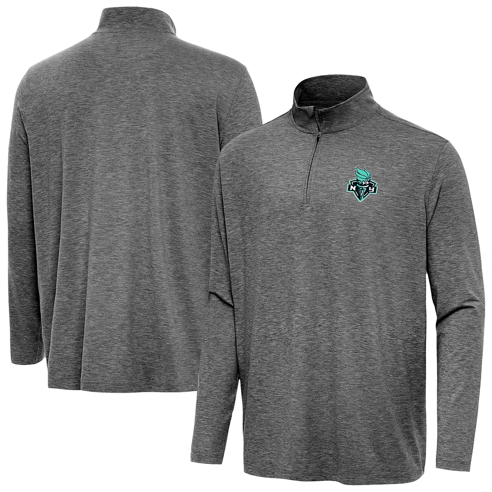 Men's Antigua Heather Black New York Liberty Hunk Quarter-Zip Top