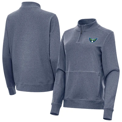 Women's Antigua Heather Navy Dallas Wings Crush Quarter-Zip Fleece Sweatshirt