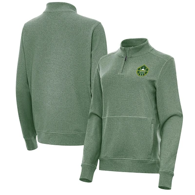 Women's Antigua Heather Green Seattle Storm Crush Quarter-Zip Fleece Sweatshirt