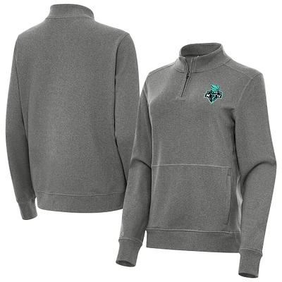 Women's Antigua Heather Black New York Liberty Crush Quarter-Zip Fleece Sweatshirt
